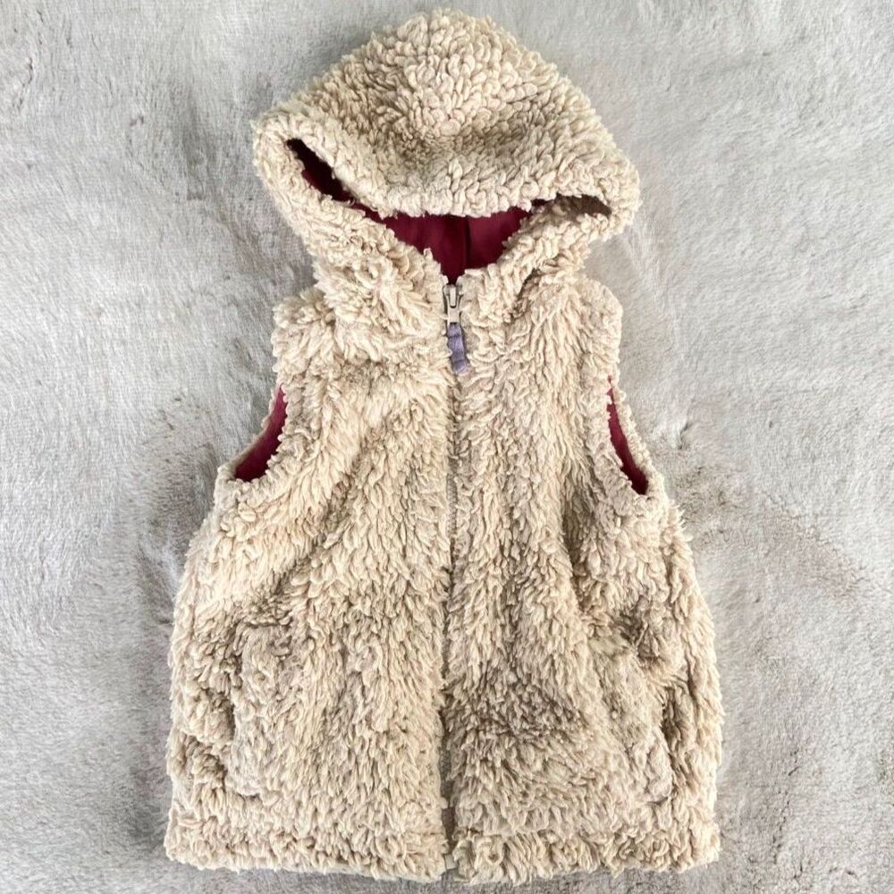 Mini Boden Girls 2-3Y Cream Sherpa Hooded Vest Pink Lined Cozy Fleece